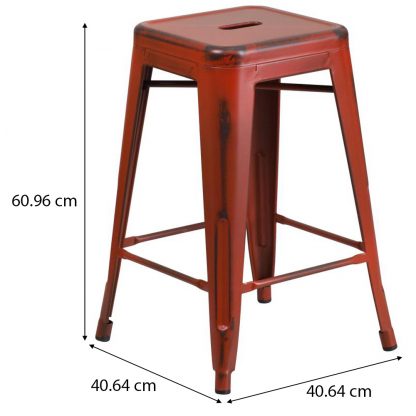 Kai 24" Industrial Tolix Style Bar Stool, Distressed Red - Set of 4 - Modern Metal Counter Height - Image 2