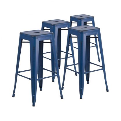 Kai 30" Industrial Tolix Style Bar Stool, Antique Blue - Set of 4 - Modern Metal Bar Height - Image 5