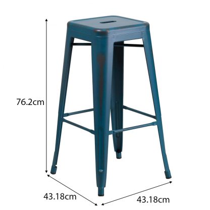 Kai 30" Industrial Tolix Style Bar Stool, Antique Blue - Set of 4 - Modern Metal Bar Height - Image 2