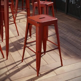 Kai 30" Industrial Tolix Style Bar Stool, Distressed Red - Set of 4 - Modern Metal Bar Height