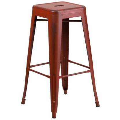 Kai 30" Industrial Tolix Style Bar Stool, Distressed Red - Set of 4 - Modern Metal Bar Height - Image 3