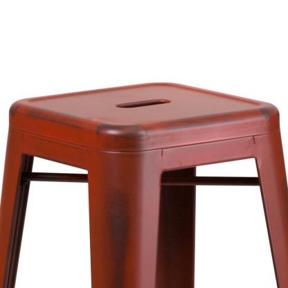 Kai 30" Industrial Tolix Style Bar Stool, Distressed Red - Set of 4 - Modern Metal Bar Height - Image 4