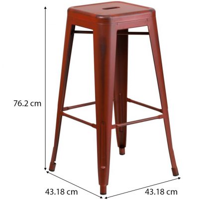 Kai 30" Industrial Tolix Style Bar Stool, Distressed Red - Set of 4 - Modern Metal Bar Height - Image 2