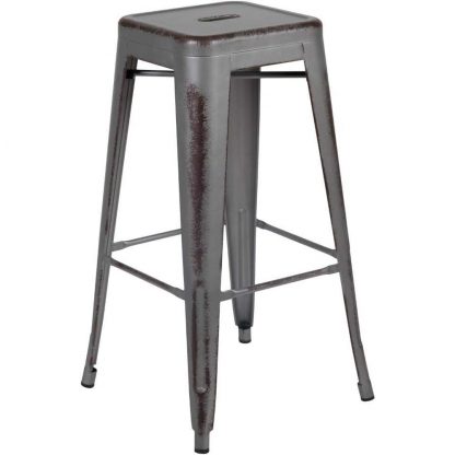 Kai 30" Industrial Tolix Style Bar Stool, Silver Grey - Set of 4 - Modern Metal Bar Height - Image 3