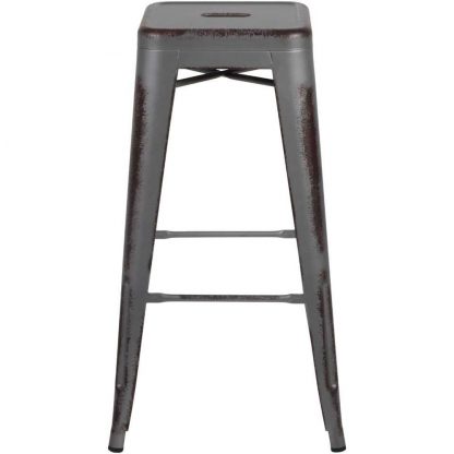 Kai 30" Industrial Tolix Style Bar Stool, Silver Grey - Set of 4 - Modern Metal Bar Height - Image 4