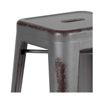 Kai 30" Industrial Tolix Style Bar Stool, Silver Grey - Set of 4 - Modern Metal Bar Height - Image 8