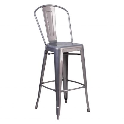 Lincoln 30" Industrial Tolix Style Bar Chair, Metal Clear Coat - Set of 4 - Modern Metal Bar Height - Image 3