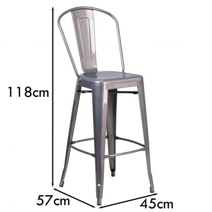 Lincoln 30" Industrial Tolix Style Bar Chair, Metal Clear Coat - Set of 4 - Modern Metal Bar Height - Image 2