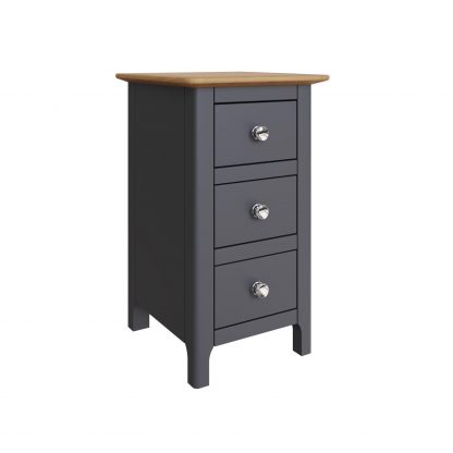 Taberno Oak 3 Drawer Bedside Table Nightstand Cabinet Graphite Blue - Image 6