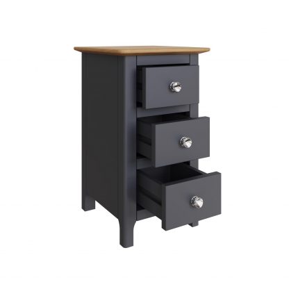 Taberno Oak 3 Drawer Bedside Table Nightstand Cabinet Graphite Blue - Image 7