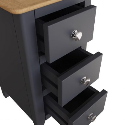 Taberno Oak 3 Drawer Bedside Table Nightstand Cabinet Graphite Blue - Image 4