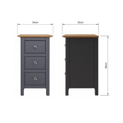 Taberno Oak 3 Drawer Bedside Table Nightstand Cabinet Graphite Blue - Image 2