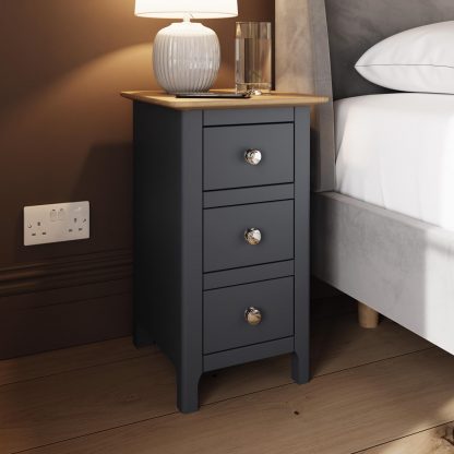 Taberno Oak 3 Drawer Bedside Table Nightstand Cabinet Graphite Blue - Image 3