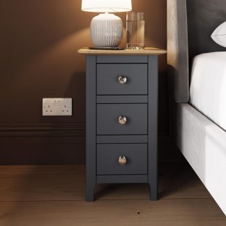 Taberno Oak 3 Drawer Bedside Table Nightstand Cabinet Graphite Blue