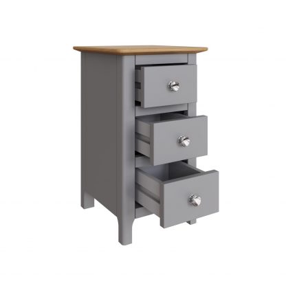 Taberno Oak 3 Drawer Bedside Table Nightstand Cabinet Dove Grey - Image 7