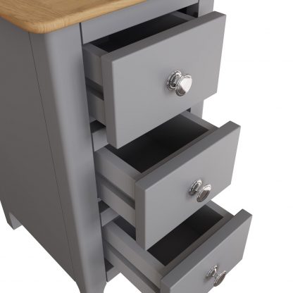 Taberno Oak 3 Drawer Bedside Table Nightstand Cabinet Dove Grey - Image 4