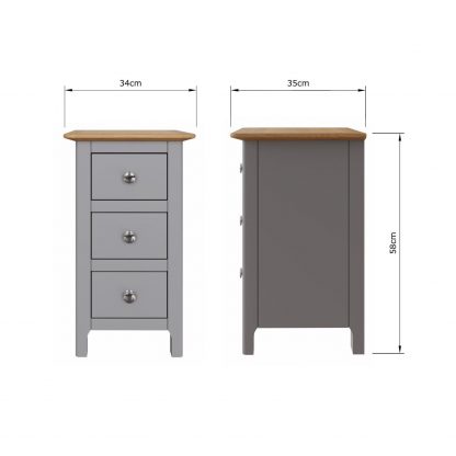 Taberno Oak 3 Drawer Bedside Table Nightstand Cabinet Dove Grey - Image 2