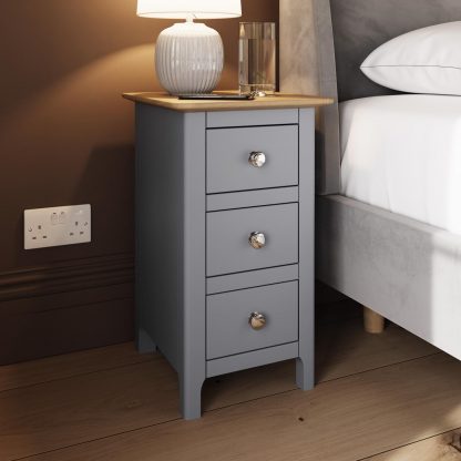 Taberno Oak 3 Drawer Bedside Table Nightstand Cabinet Dove Grey - Image 3