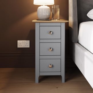 Taberno Oak 3 Drawer Bedside Table Nightstand Cabinet Dove Grey