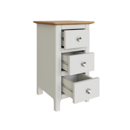 Taberno Oak 3 Drawer Bedside Table Nightstand Cabinet Linen White - Image 4