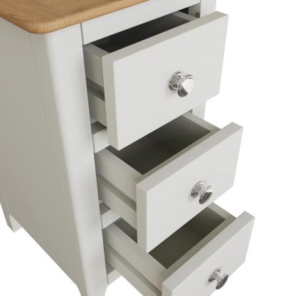 Taberno Oak 3 Drawer Bedside Table Nightstand Cabinet Linen White - Image 7