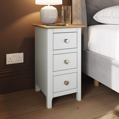 Taberno Oak 3 Drawer Bedside Table Nightstand Cabinet Linen White - Image 3