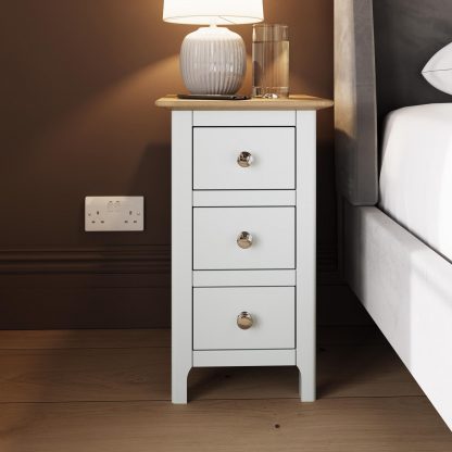 Taberno Oak 3 Drawer Bedside Table Nightstand Cabinet Linen White