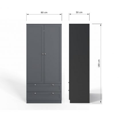 Artus Shaker 2 Door 2 Drawer Combination Wardrobe Matt Grey - Image 2