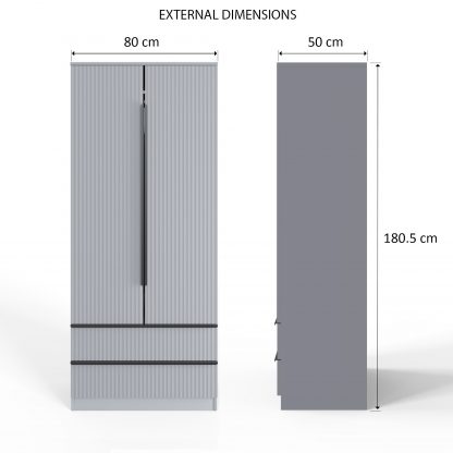 Lania Ripple Ridged 2 Door 2 Drawer Combination Wardrobe Matt Grey - Image 2
