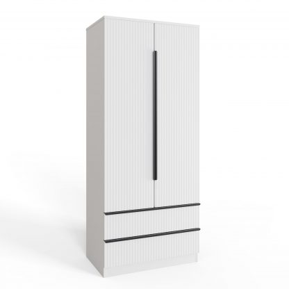 Lania Ripple Ridged 2 Door 2 Drawer Combination Wardrobe Matt White - Image 6