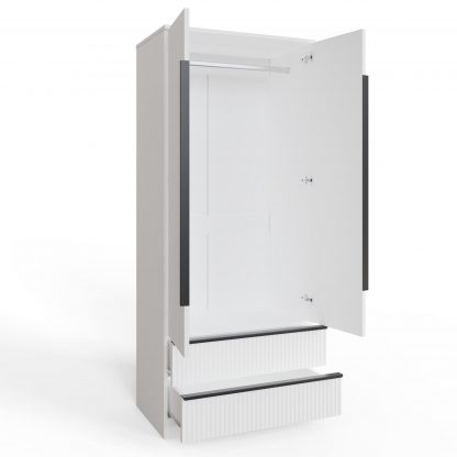 Lania Ripple Ridged 2 Door 2 Drawer Combination Wardrobe Matt White - Image 3