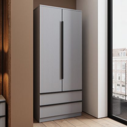 Lania Ripple Ridged 2 Door 2 Drawer Combination Wardrobe Matt Grey - Image 4