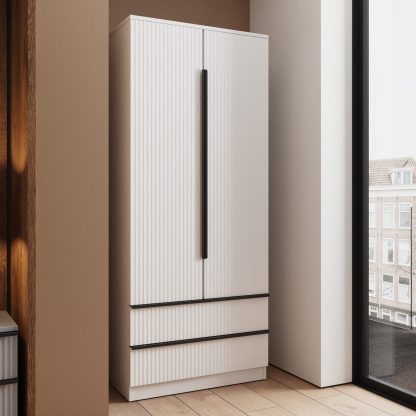 Lania Ripple Ridged 2 Door 2 Drawer Combination Wardrobe Matt White - Image 4