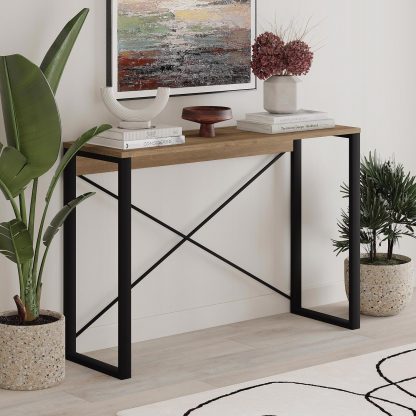 Modern Archie Console Table Dark Oak 110cm with Black Metal Legs - Image 6