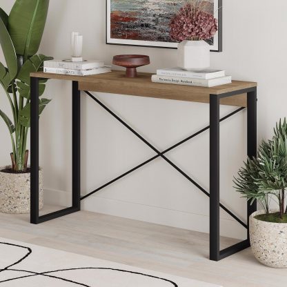 Modern Archie Console Table Dark Oak 110cm with Black Metal Legs - Image 5