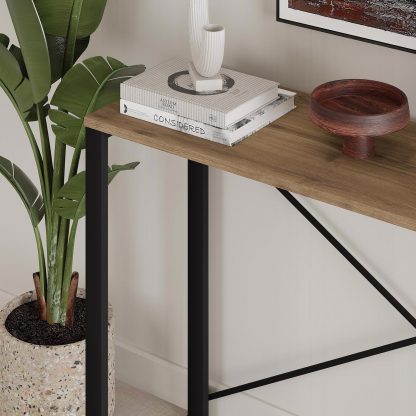 Modern Archie Console Table Dark Oak 110cm with Black Metal Legs - Image 4