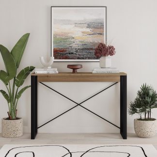 Modern Archie Console Table Dark Oak 110cm with Black Metal Legs