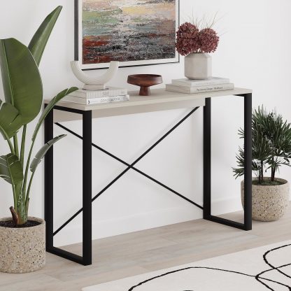 Modern Archie Console Table Sandstone 110cm with Black Metal Legs - Image 6