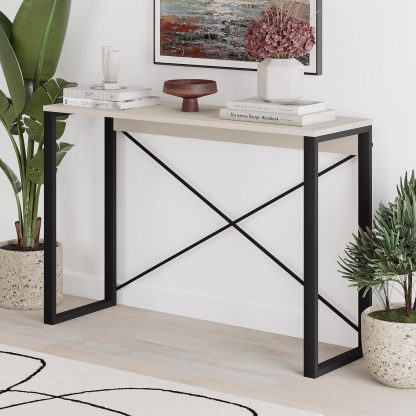 Modern Archie Console Table Sandstone 110cm with Black Metal Legs - Image 5