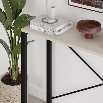 Modern Archie Console Table Sandstone 110cm with Black Metal Legs - Image 4