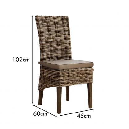 Maya Rattan Pair of Dining Chairs - Brown Legs - Image 2