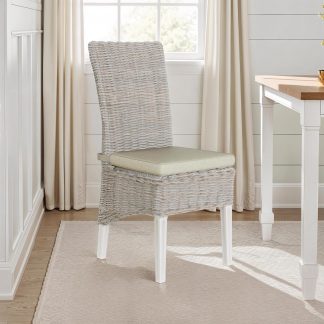 Maya Pair Of Handmade Kubu Rattan Limewash Dining Chairs
