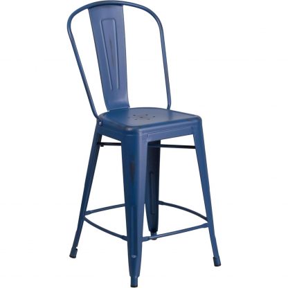 Blake 24" Industrial Style Bar Stool Chair, Antique Blue - Set of 4 - Modern Metal Counter Height - Image 6