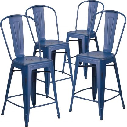 Blake 24" Industrial Style Bar Stool Chair, Antique Blue - Set of 4 - Modern Metal Counter Height - Image 3
