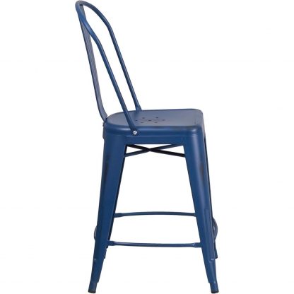 Blake 24" Industrial Style Bar Stool Chair, Antique Blue - Set of 4 - Modern Metal Counter Height - Image 5
