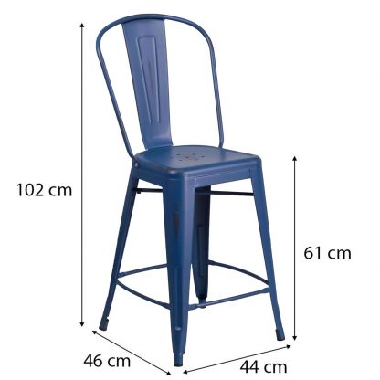 Blake 24" Industrial Style Bar Stool Chair, Antique Blue - Set of 4 - Modern Metal Counter Height - Image 2