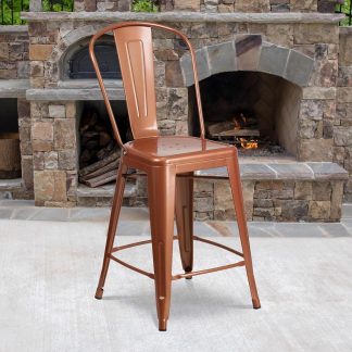 Blake 24" Industrial Style Bar Stool Chair, Copper - Set of 4 - Modern Metal Counter Height