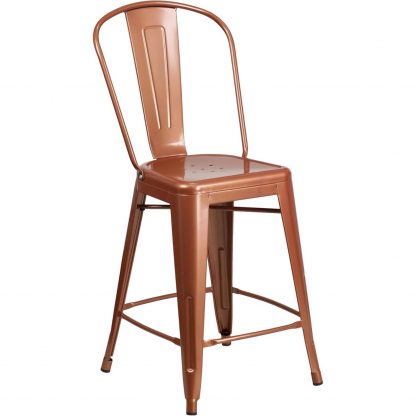 Blake 24" Industrial Style Bar Stool Chair, Copper - Set of 4 - Modern Metal Counter Height - Image 4