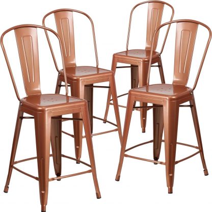 Blake 24" Industrial Style Bar Stool Chair, Copper - Set of 4 - Modern Metal Counter Height - Image 3