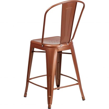 Blake 24" Industrial Style Bar Stool Chair, Copper - Set of 4 - Modern Metal Counter Height - Image 5